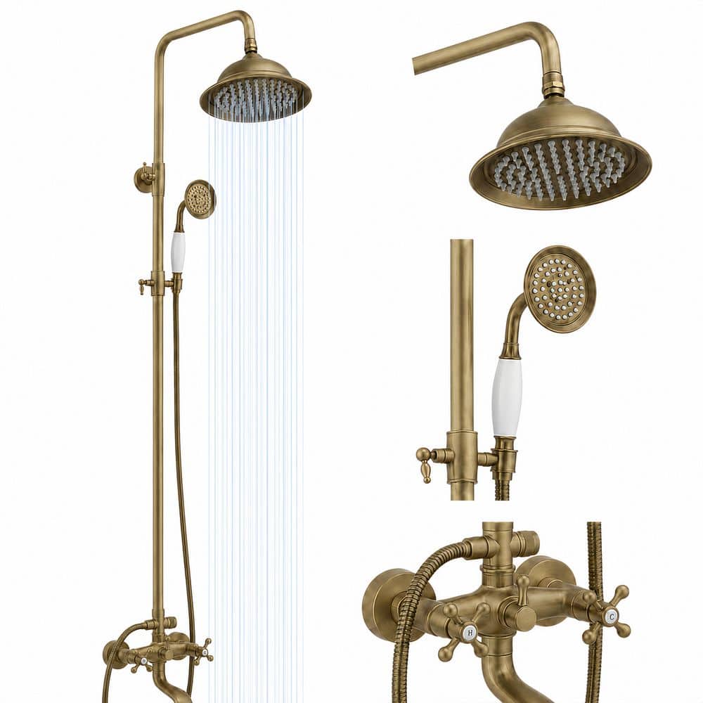 3-Spray Bathroom Outdoor Wall Bar Shower Kit with Tub Faucet and Double Cross Handle in Antique Brass (Valve Included) price history on PriceWatchPro