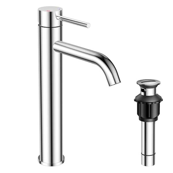 Single Handle High-Arc Bathroom Faucet with Pop-Up Drain in Chrome