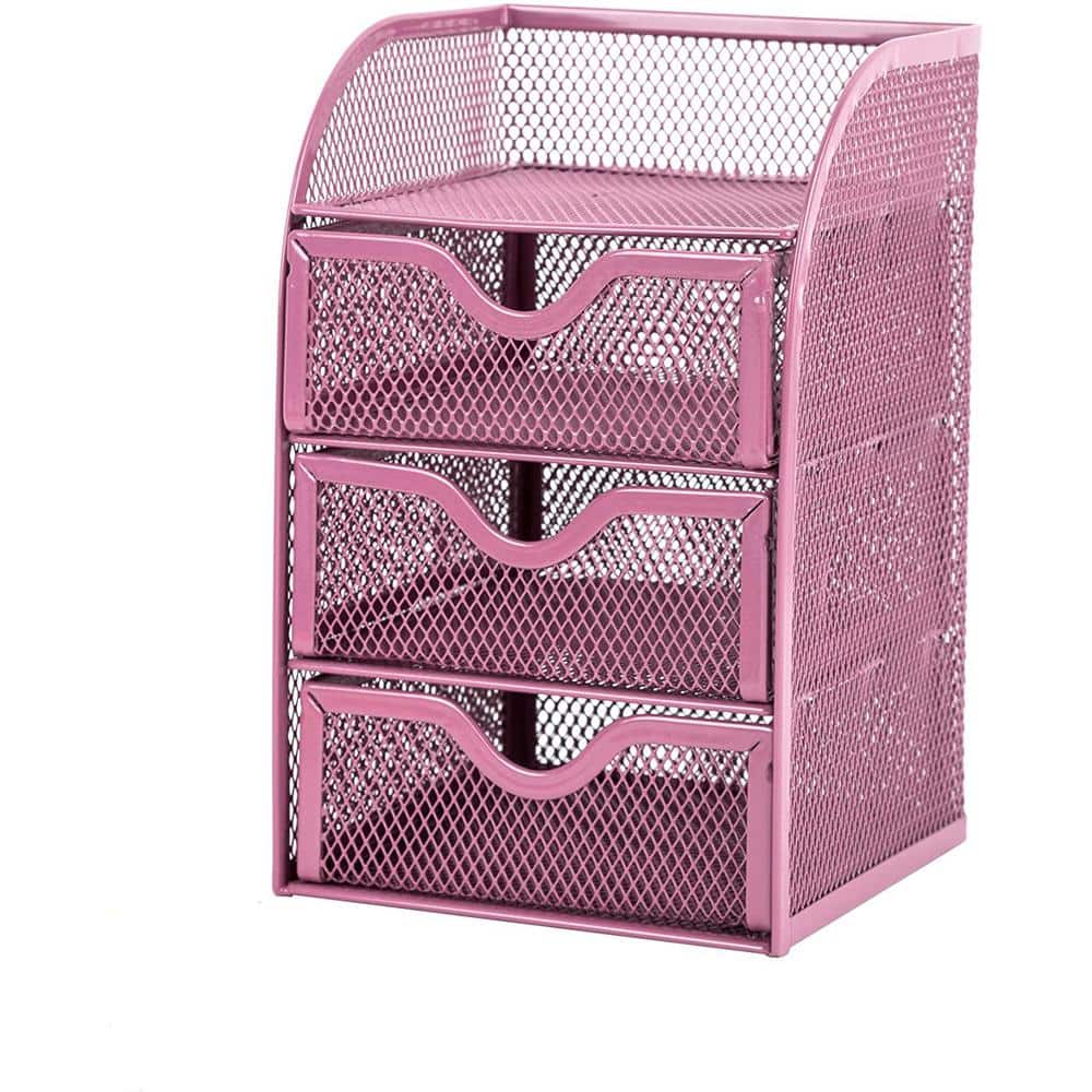 Pro Space 3.86 in. x 4.06 in. x 4.6 in. Mesh Pen Holder Metal Pencil Holder in Pink