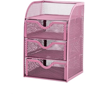 Metal Mesh File Storage Box Suitable for Office or Home in Pink