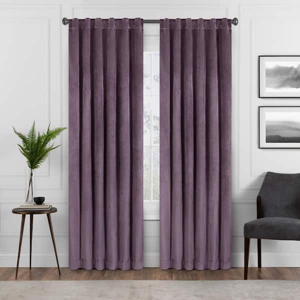 Eclipse Harper Thermalayer Plum Polyester Solid 50 in. W x 63 in. L Lined Noise Cancelling Rod Pocket Blackout Curtain