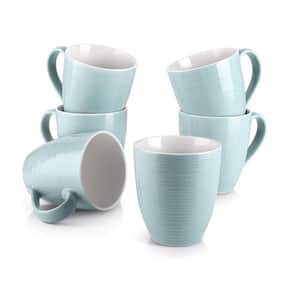 17 oz. Ceramic Coffee Mugs for Corrugated Tea Mugs Best for All Occasions, Turquoise, Set of 6