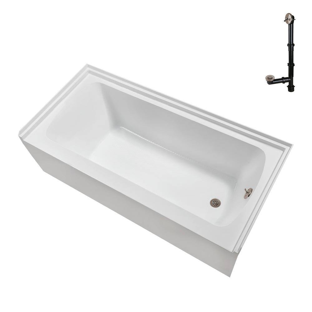 Glossy White 60" x 30" Acrylic Right-Hand Drain Alcove Bathtub