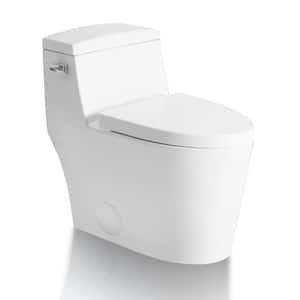 12 in. Rough-In 1-Piece 1.28/1.1 GPF Single Flush Elongated Toilet in White, Soft Close Seat Included