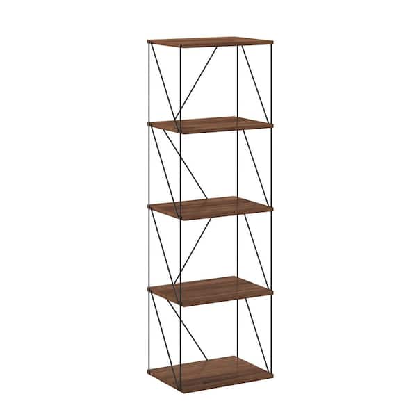 Furinno Besi 51.89 in. Tall Columbia Walnut Wood 5-Shelf Bookcase with Metal Frame