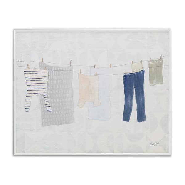 Stupell Industries Laundry Day Hanging Clothes by Courtney Prahl White Framed Nature Giclee Art Print 16 in. x 20 in.
