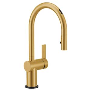 Cia Single-Handle Smart Touchless Pull Down Sprayer Kitchen Faucet with Voice Control and Power Clean in Brushed Gold