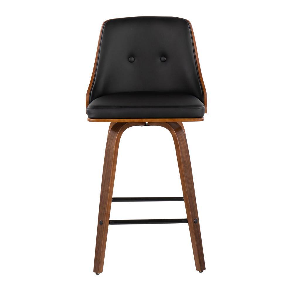 Gianna 26" Walnut and Black Faux Leather Swivel Counter Stools