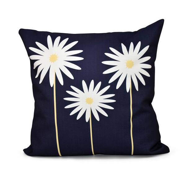 E BY DESIGN LLC Daisy May Floral Print Throw Pillow in Navy Blue