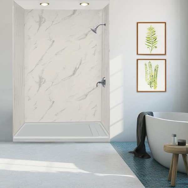 Linear 32 in. x 60 in. Single Threshold Shower Base with a Right Drain in Grey