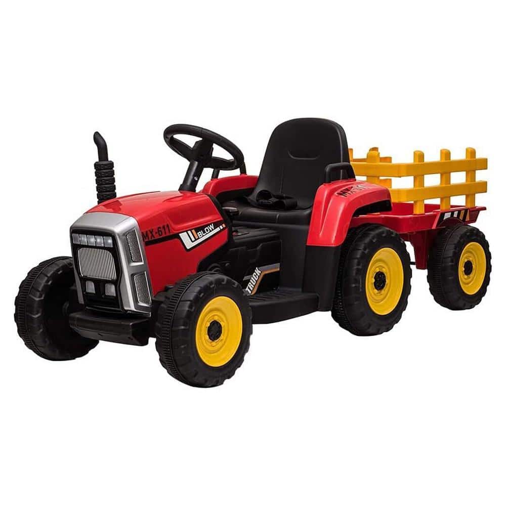 Red 12V Kids Ride-On Tractor with Trailer and Remote