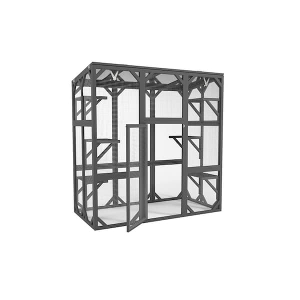 Unbranded Wooden Cat Cage Catio Outdoor Cat Enclosure Large Feral Cat Shelter for Mulitiple Cats with Waterproof Roof 6-Platform