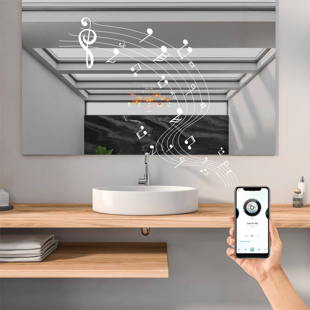 BWE 47 in. W x 31.5 in. H Rectangular Frameless LED Smart Wall Mount Bathroom Vanity Mirror ...