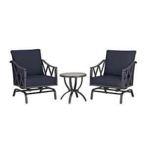 Harmony Hill 3-Piece Black Steel Outdoor Patio Motion Conversation Set with CushionGuard Midnight Navy Blue Cushions