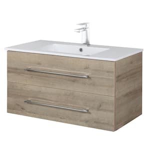 Kato 36 in. W x 19 in. D x 20 in. H Single Sink Wall Bath Vanity Cabinet in Organic with Cultured Marble Top in White