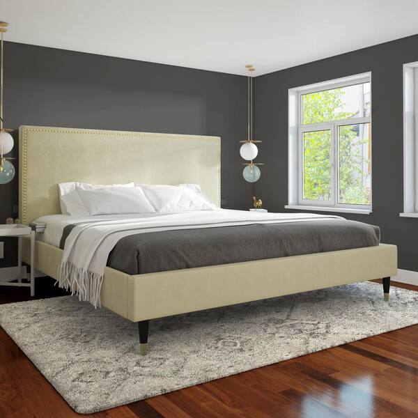CosmoLiving by Cosmopolitan Audrey Ivory Velvet Upholstered King Size Bed
