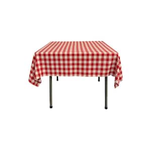 52 in. x 52 in. White and Red Polyester Gingham Checkered Square Tablecloth