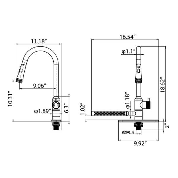 Single Handle 18.62 in. Pull Down Sprayer Kitchen Faucet with Pull Out Spray Wand, 180° Spout Swivel Taps in Gray