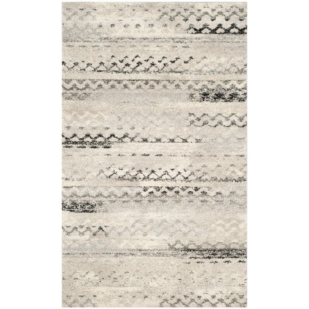 Abstract Grayscale Shag 59" Round Synthetic Area Rug