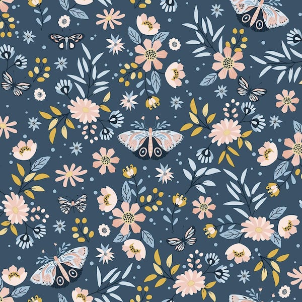 Chesapeake Blue Zev Butterfly Matte Non-Pasted Wallpaper Sample
