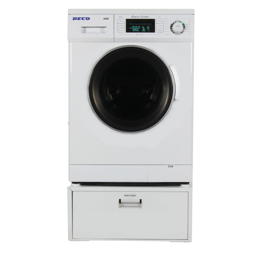 Deco All-in-one 1.6 cu. ft. 110V Compact Combo Washer Dryer with Optional Vented/Ventless and Sensor Dry w/ Pedestal in White