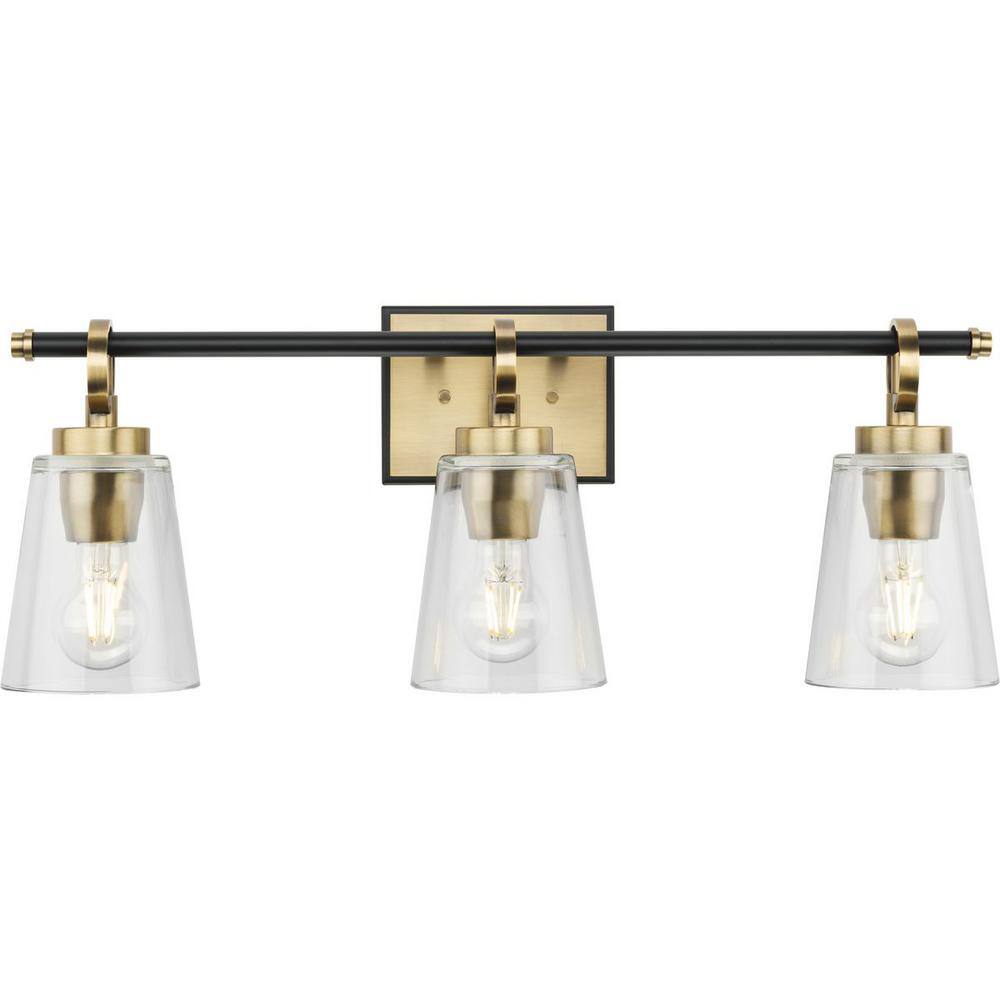 Cassell 3-Light Vintage Brass and Black Vanity Fixture