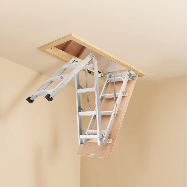 Aluminum Attic Ladder, 375 lbs. Load Fits 9.8-10.3 ft./7.66-9.8 ft. Ceiling 54 x 22.5 in. Opening, Foldable, 2025 update