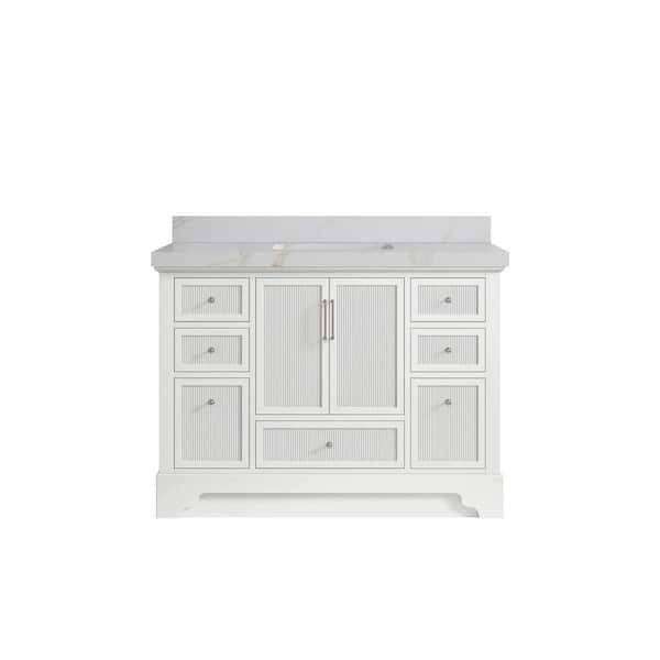 Willow Collections Alys 48 in. W x 22 in. D x 36 in. H Single Sink Bath Vanity in White with 2 in. Calacatta Sienna Top