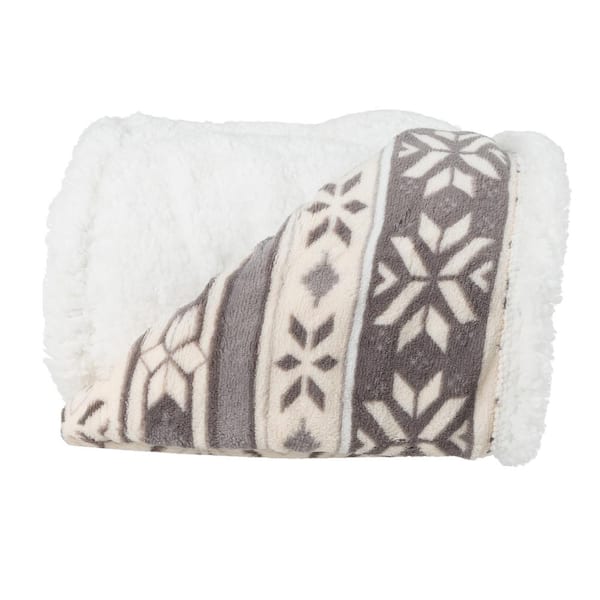 Lavish Home Gray Snowflakes Fleece Sherpa Polyester Throw Blanket