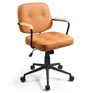 Orange PU Leather Office Chair Adjustable Swivel Leisure Desk Chair w/Armrest