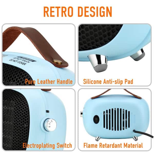 800W Sky Blue Indoor Electric Ceramic Space Heater Portable Quiet