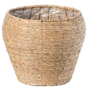 Large Woven Cattail Leaf Round Flower Pot Planter Basket with Leak-Proof Plastic Lining