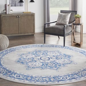 Whimsicle Grey Blue 8 ft. Center Medallion Traditional Round Area Rug