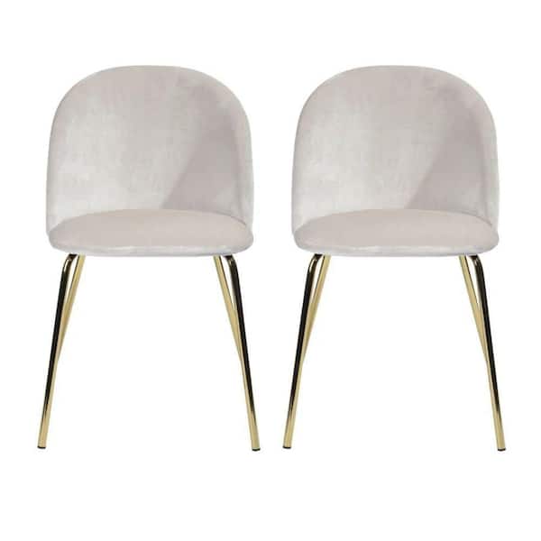 Homy Casa Zomba White Velvet Upholstered Gold Metal Legs Side Dining Chairs(Set of 2)