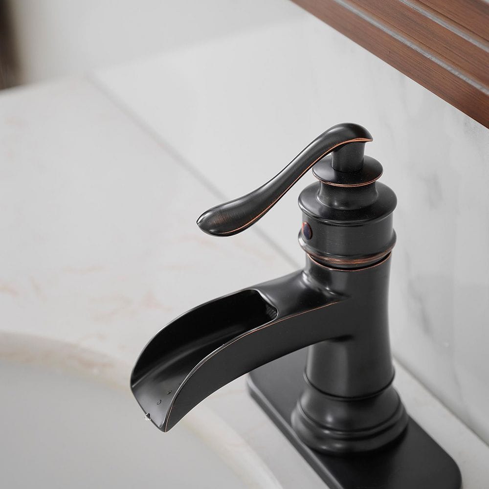 Oil Rubbed Bronze Single Handle Waterfall Bathroom Faucet with Pop-up Drain