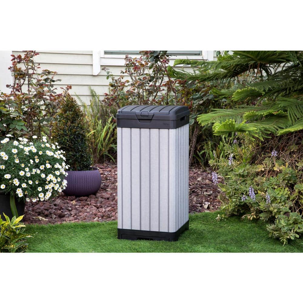 Gray Heavy Duty Plastic Outdoor Trash Can with Double Lid
