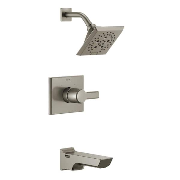 Delta Pivotal 1-Handle Wall-Mount Tub and Shower Trim Kit in Lumicoat Stainless with H2Okinetic (Valve Not Included)