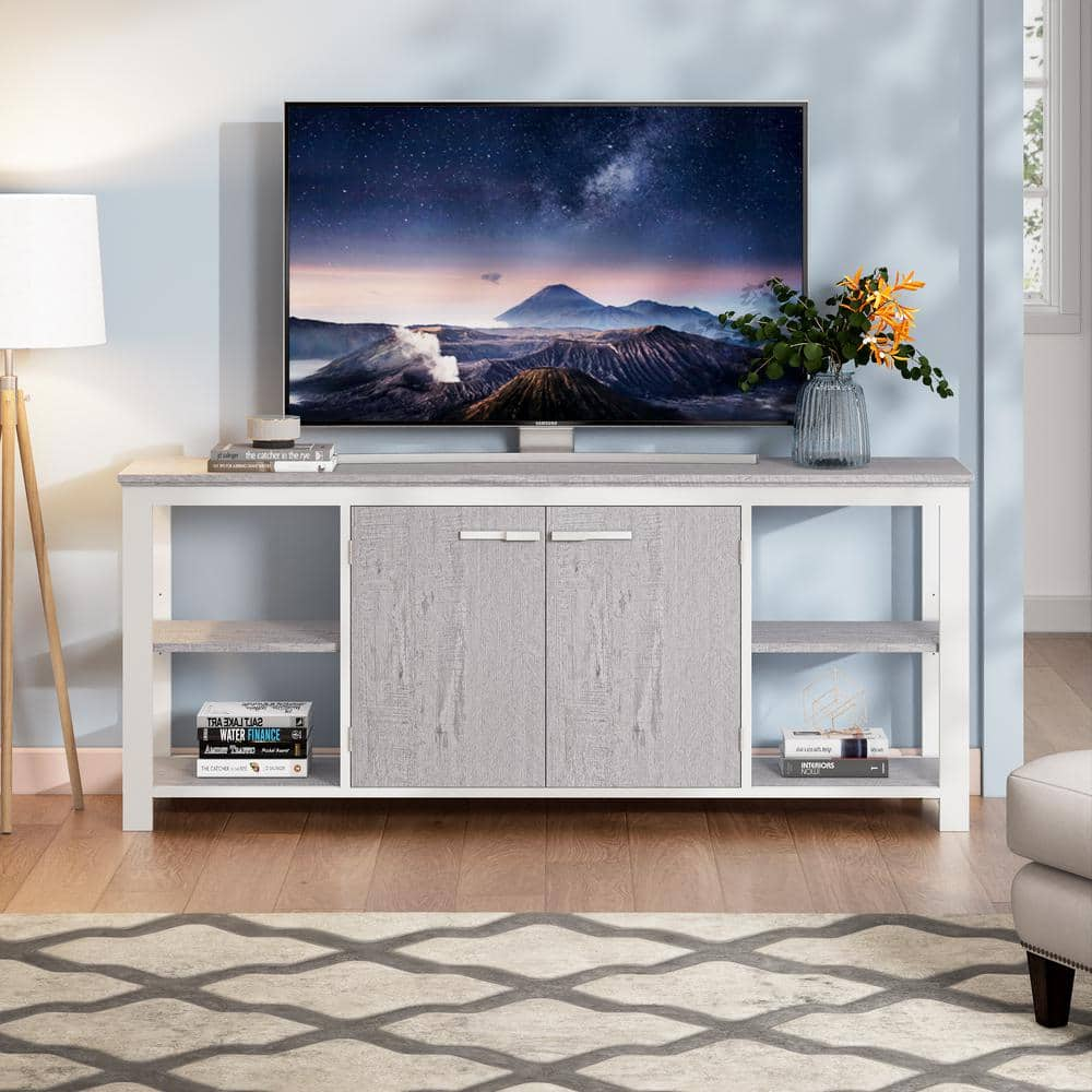 FESTIVO 70 in. antique oak With off-whitecolor Desktop TV Stand for TVs ...