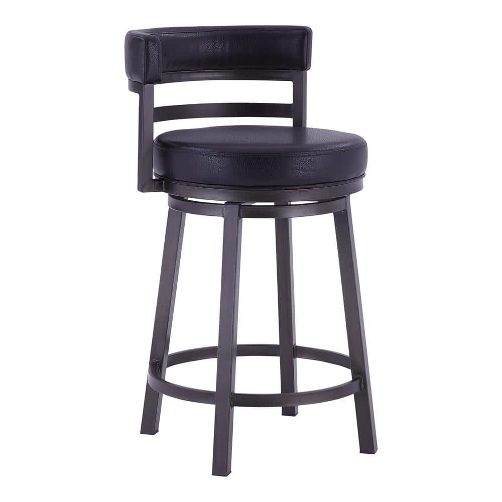 Black Faux Leather Swivel Counter Stool with Metal Frame