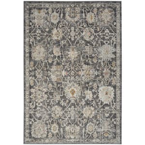 Oushak Home Charcoal 6 ft. x 7 ft. Floral Traditional Area Rug