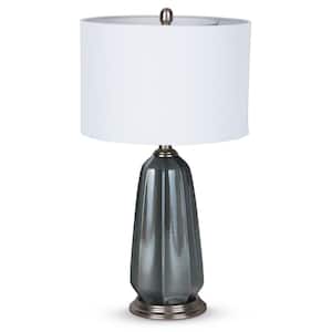 28 in. White Contemporary Integrated LED Bedside Table Lamp with White Fabric Shade