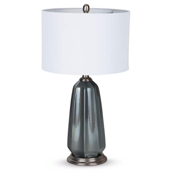 HomeRoots 28 in. White Contemporary Integrated LED Bedside Table Lamp with White Fabric Shade