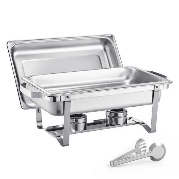 Chafing Dish Buffet Set, 8 qt. 2-Pack Stainless Steel Chafer with 2-Full Size Pans, Warmer Server with Lid Water, Silver