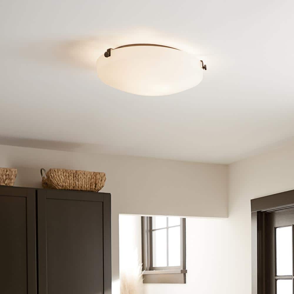 Olde Bronze 3-Light Flush Mount with Stain Etched White Glass