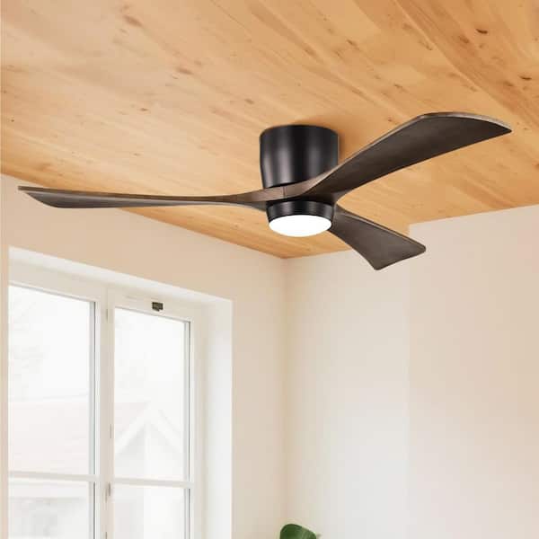 TaiMei Stela 52 in. Matte Black Dark Walnut Flush Mount Standard Ceiling Fan with Integrated LED with Remote Included DC Motor