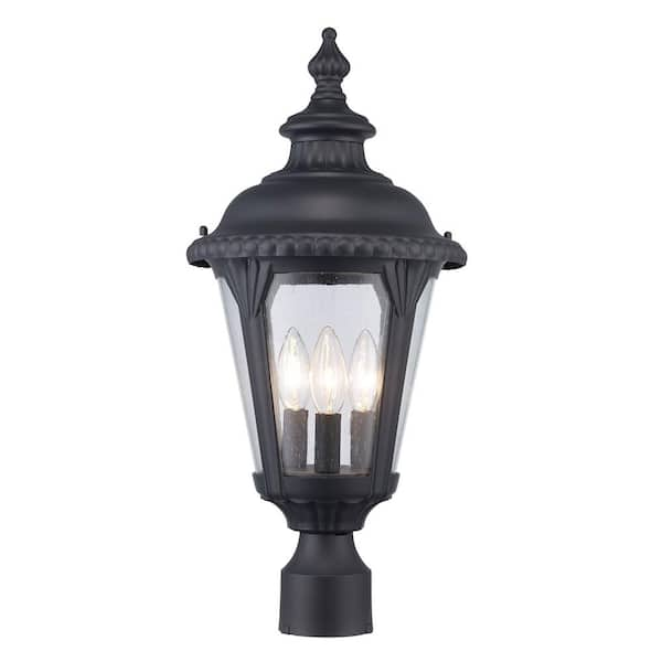 Bel Air Lighting Commons 3-Light Black Outdoor Lamp Post Light Fixture with Seeded Glass