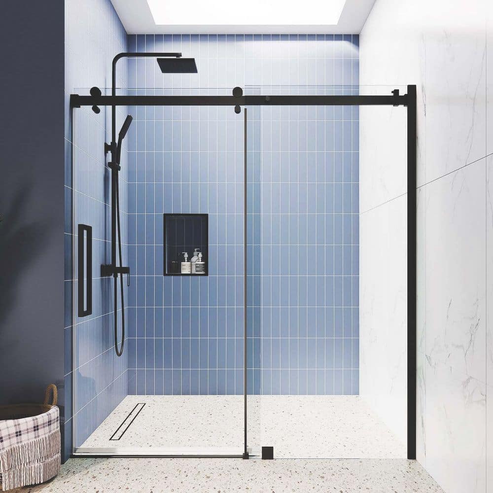 SI Series 62-66 in. W x75 in. H Frameless Single Sliding Glass Shower Doors with 3/8 in. Tempered Glass in Matte Black price history on PriceWatchPro