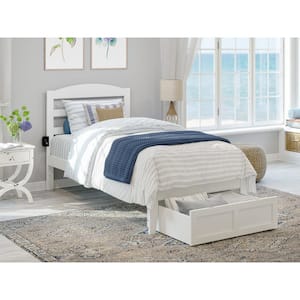 Warren 38-1/4 in. W White Twin Extra Long Solid Wood Frame with Foot Drawer and USB Device Charger Platform Bed