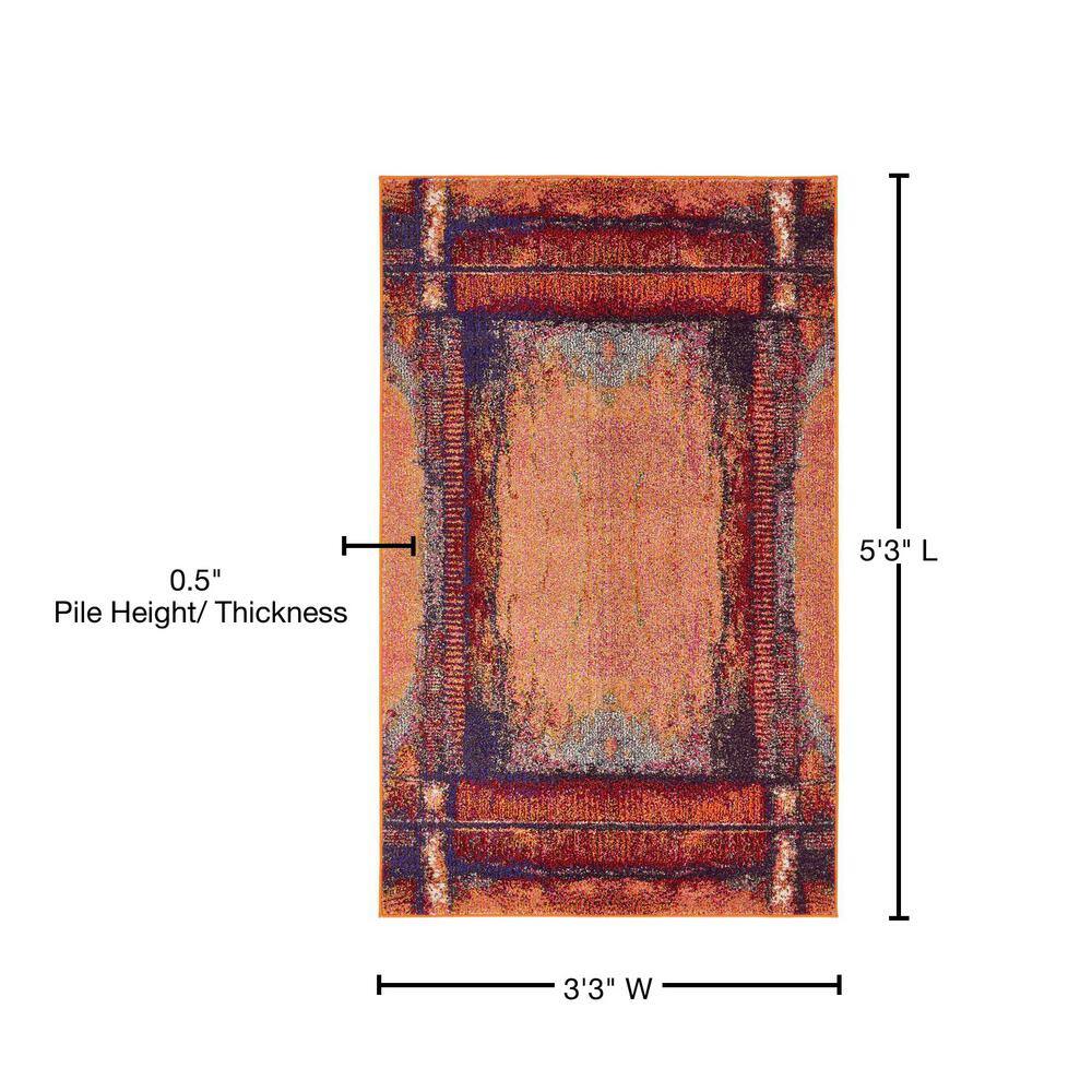 Orange and Black Rectangular Stain-Resistant Synthetic Rug