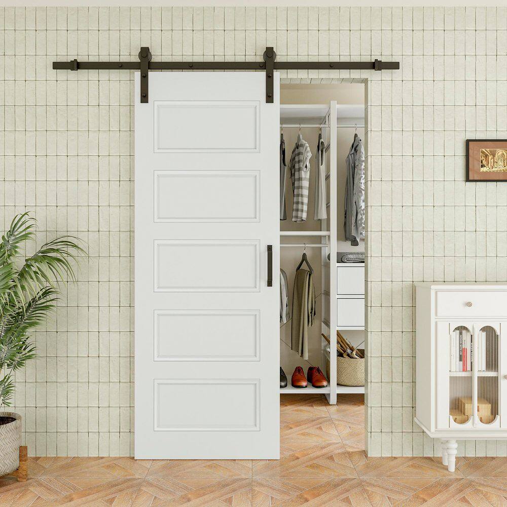 28 in. x 80 in. Waterproof White Primed 5-Panel Blank Solid Core Composite MDF Wood Sliding Barn Door with Hardware Kit price history on PriceWatchPro